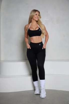 Black Two-Tone Halter Bra and Legging Set